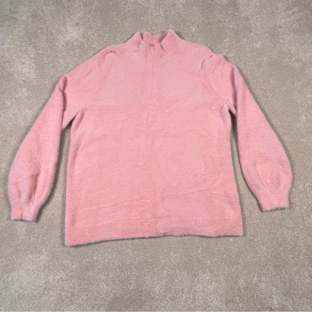 Lands' End Pink Soft Fuzzy Mock Neck Sweater Nylon/Cotton Blend Women's Large